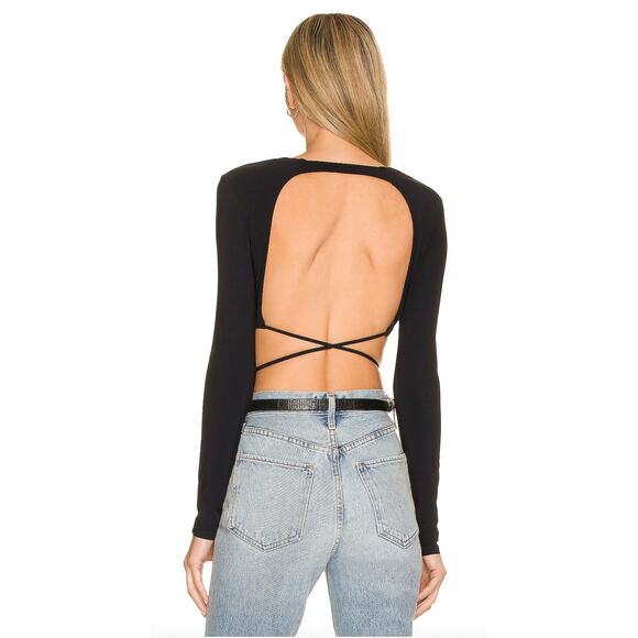 Alix NYC Marissa Long Sleeve Tie Waist Backless Crop Top in Black, Size XS - Picture 3 of 7